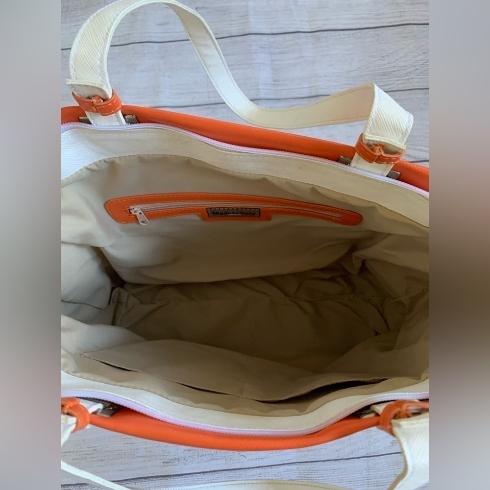 Italian White Tote with Orange Trim Faux Leather - Picture 7 of 9